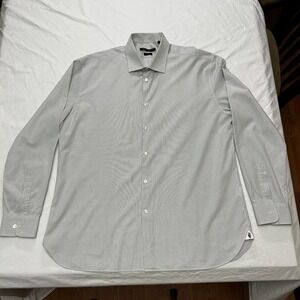 John Varvatos Slim Fit Dress Shirt Gray Checked Men's Size 17 1/2 34-35 Cotton